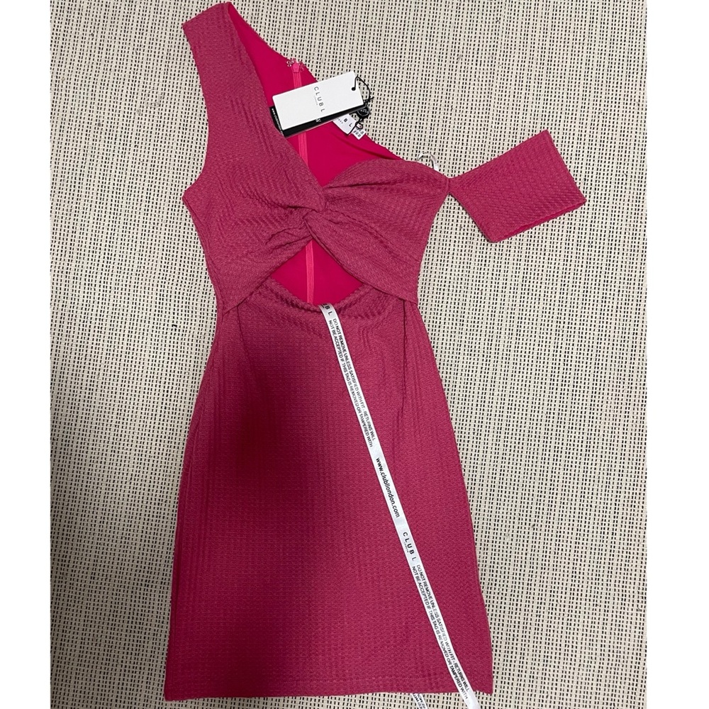 SUGAR HIGH RASPBERRY ASYMMETRIC KNOT DETAIL MINI DRESS - Picture 5 of 6